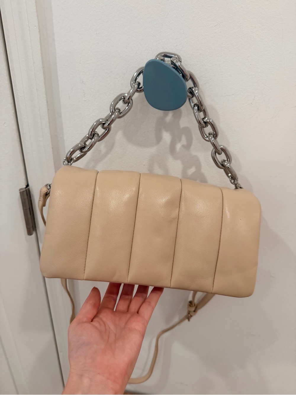 Stand Studio Cream Hera Panel Leather Shoulder Bag with Chain